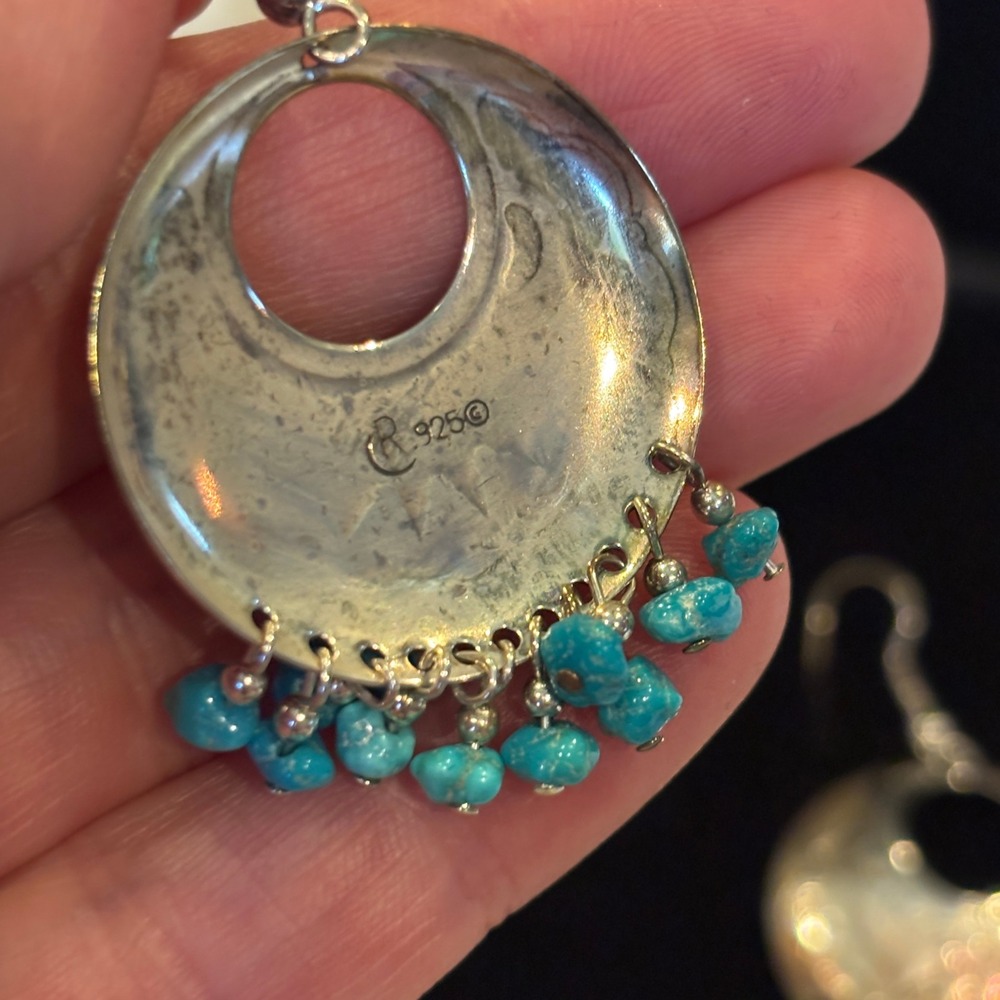 Carolyn Pollack Relios Sterling Silver Turquoise Southwestern Drop Earrings - Picture 5 of 10